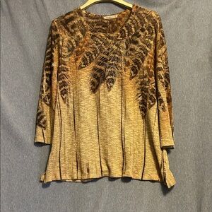Cactus Metallic Gold feather-Print Tunic Top size large EUC